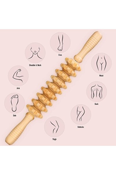 mucit home Ahşap Masaj Merdanesi Bel Boyun Sırt Bacak Masaj Aleti Selült Gide...