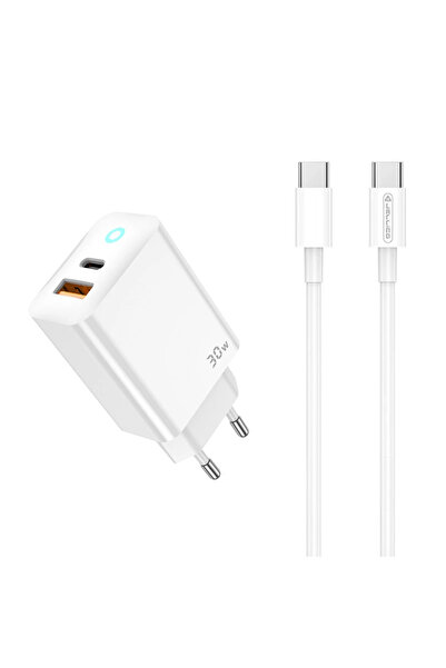 JELLICO 30W 1x PD USB-C 1x USB Charger with USB-C Cable White (EU13)