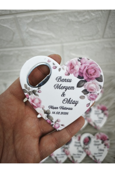Doğrukan Hediyelik 20 adet pembe çiçekli kalp açacak magnet nikah, nişan, söz...
