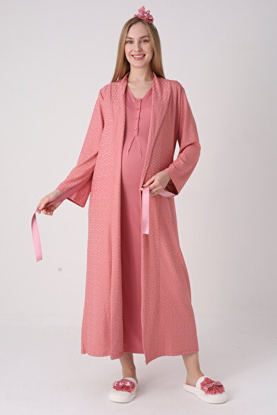 EM&FA TEKSTİL Maternity Maternity Dressing Gown Nightwear Set