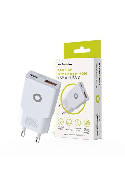 Mobile Origin GaN 30W 1x PD USB-C 1x USB Slim Charger White (MO16)