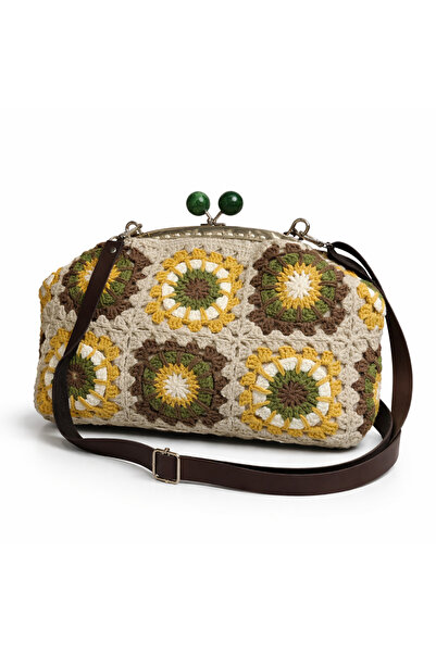 Nafta Χειροποίητη πλεκτή τσάντα Granny Square – Vintage τσάντα με κλείδωμα, λ...