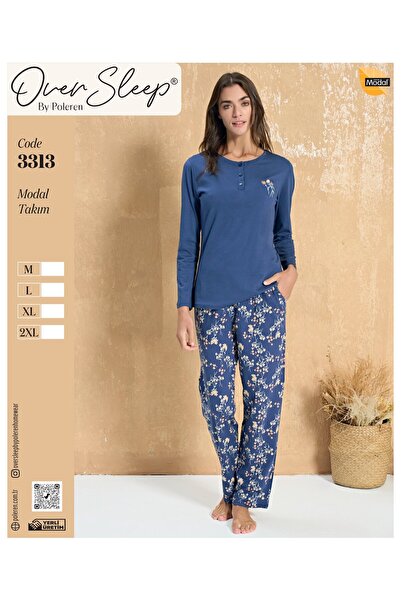 over Sleep Poleren Navy Blue Modal Pajama Set