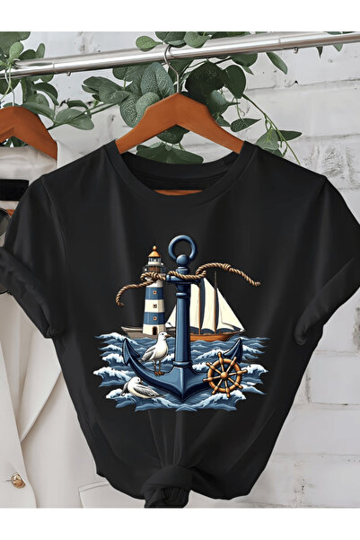 gencerco Μπλουζάκι Premium Oversize με στάμπα με θέμα το Μπλε Άγκυρα Θάλασσα