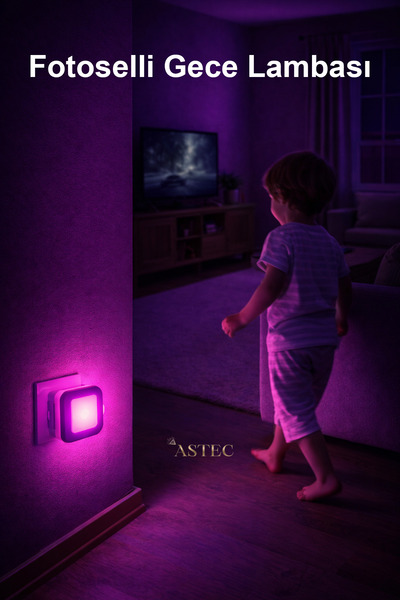 ASTEC Fotoselli Gece Lambası 1 Watt Tak Çalıştır Sensörlü Pembe Renk