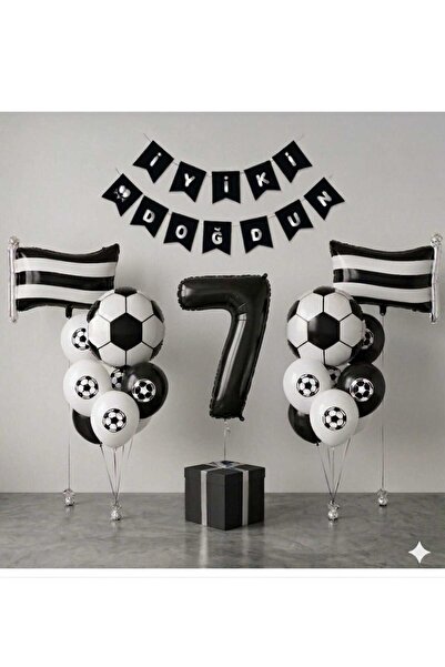 ÇITIPITISTORE Μαύρο και άσπρο σετ μπαλονιών γενεθλίων με θέμα το ποδόσφαιρο