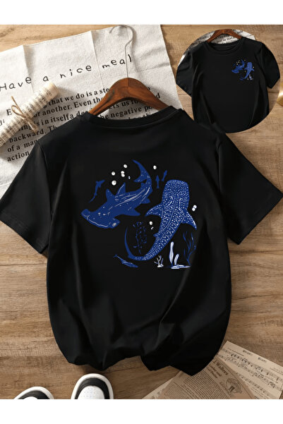 one button Μπλουζάκι Blue Shark με στάμπα διπλής όψης Premium Oversize