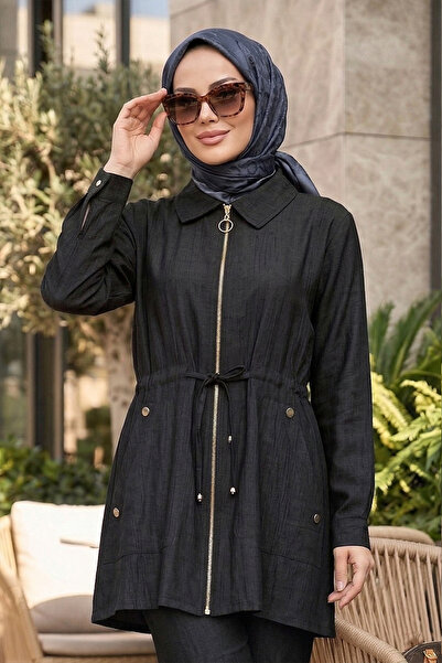 N.S NEVA STYLE Μαύρο καπάκι χιτζάμπ με φερμουάρ 15221S