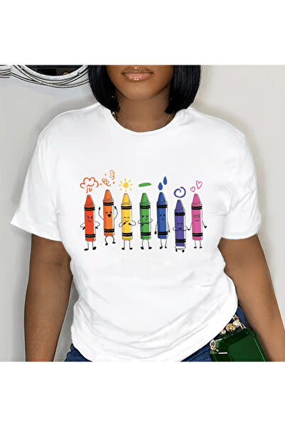 one button Χαριτωμένο οριζόντιο μπλουζάκι με έγχρωμο σχέδιο με θέμα το μολύβι...