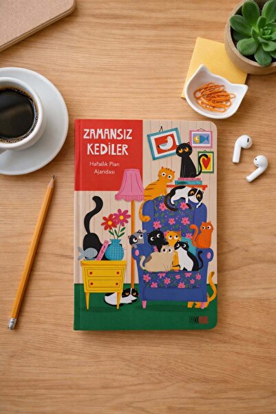 uğurlu dükkan Zamansız Kediler Stickerlı Haftalık Plan Ajandası 15X21cm(Koltu...