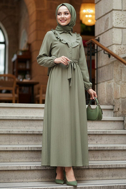 N.S NEVA STYLE Φόρεμα Τεσεττούρ με λεπτομέρεια βολάν σε χρώμα μέντας 20311MINT