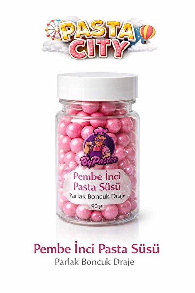 By Paster Pasta City Pembe İnci Pasta Süsü 90g Yenilebilir Parlak Boncuk Draj...