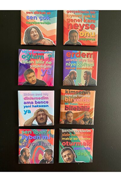 Home Gibi Dizisi 8'li Metal Magnet Seti - 5x5 cm Kare Magnet