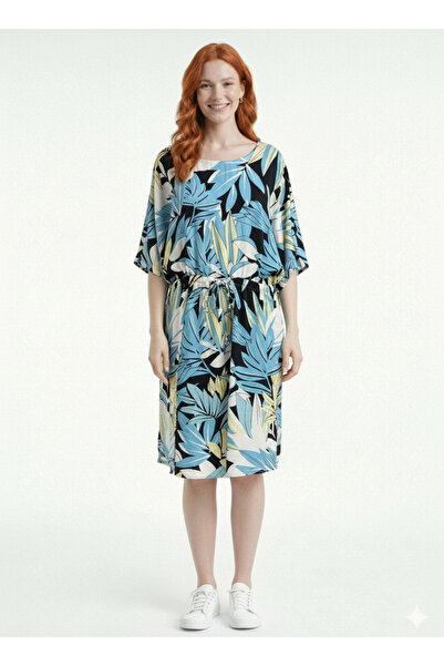 Neden Tekstil Γυναικείο φόρεμα μίντι με άνετη εφαρμογή και σχέδιο φύλλων