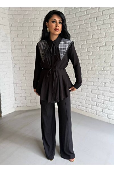 moneta boutique Γυναικείο πουκάμισο με πιέτες στη μέση και παντελόνι με φαρδι...