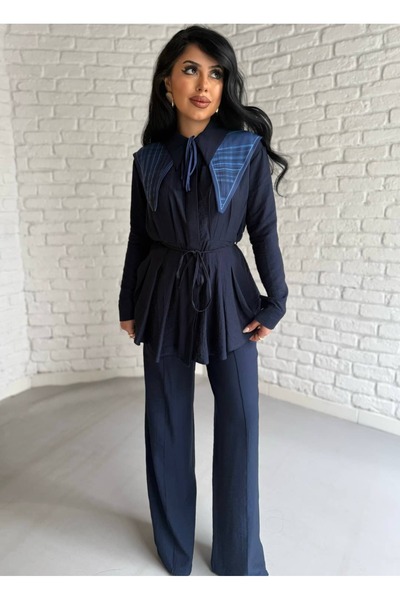 moneta boutique Γυναικείο πουκάμισο με πιέτες στη μέση και παντελόνι με φαρδι...