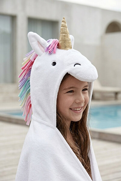 ZaSu Shop Unicorn Figürlü Kız Çocuk Banyo Bornozu (3- 10 Yaş) %100 Pamuk Prem...