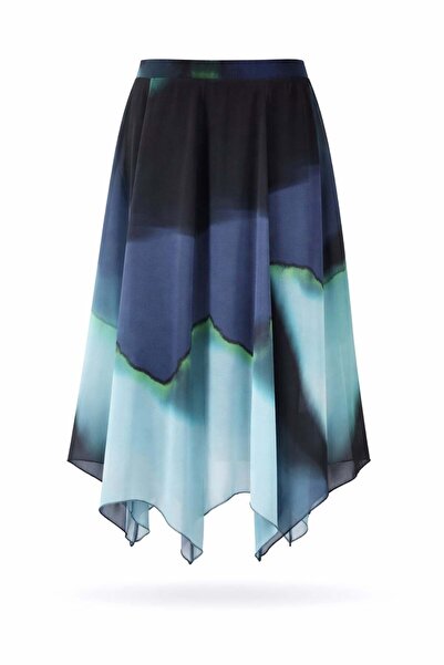 5in1Canpolat Μπλε ασύμμετρη φούστα σιφόν με σχέδιο μπατίκ