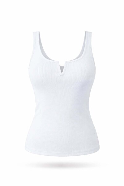 5in1Canpolat White Drop Collar Ribbed Undershirt 3796