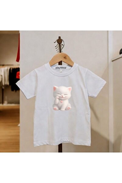 playwear Παιδικό unisex μπλουζάκι με στάμπα γάτας και κρεμαστό ροζ καρδιά, 10...