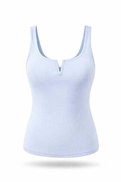 5in1Canpolat Baby Blue Drop Collar Ribbed Undershirt 3796