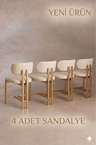 EDMONDA EV AKSESUAR LİZA 4 ADET MUTFAK SANDALYESİ YEMEK ODASI SANDALYESİ GOLD...