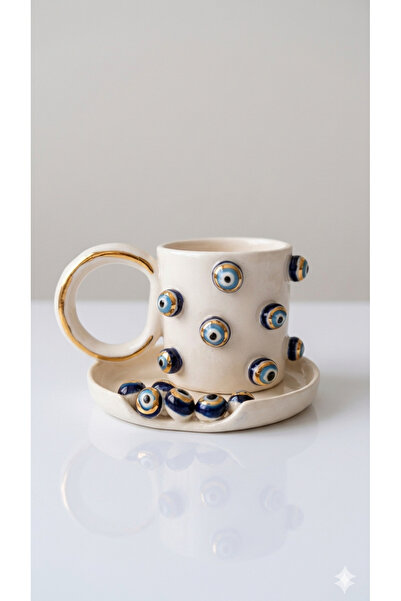 Ahşap Evi El yapımı 24 K Altın Kaplama Nazar Türk Kahvesi Fincanı