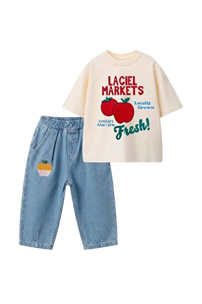 TINY BEAR Tricou imprimat și pantaloni cu model de mere