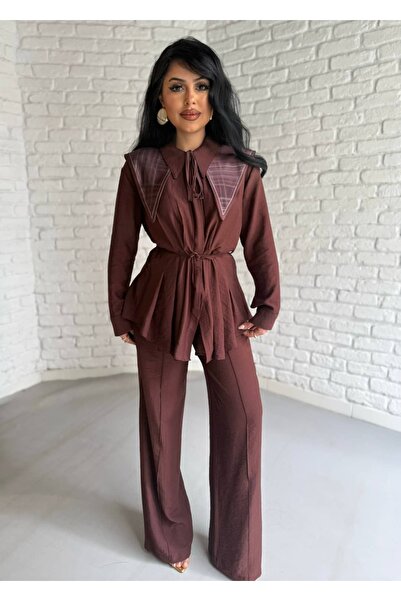 moneta boutique Γυναικείο πουκάμισο με πιέτες στη μέση και παντελόνι με φαρδι...