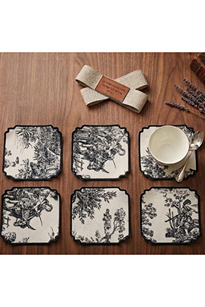 Solterra Design 6’lı Fransız Köylü Desenli Kokteyl Peçete, Bardak Altlığı Set...