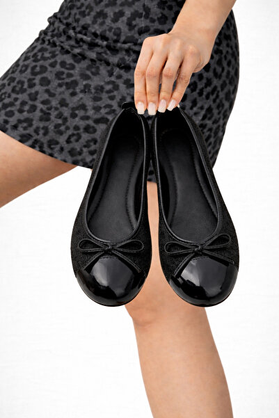 STOCON Παπούτσια από ύφασμα τουίντ με φιόγκο μπαλαρίνας, λουστρίνι στη μύτη, ...