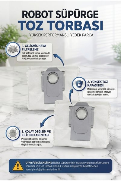 Asgard Grup ROBOROCK ile Uyumlu S8- S8 Max-s8 Pro Ultra-S8 Sonic Toz Torbası 6 Adet
