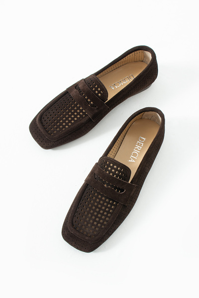 dericia shoes Vision Hakiki Deri Kahverengi Süet Günlük Rahat Kadın Loafer Ay...