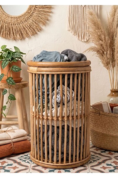 Lessio Home Rio Doğal Rattan ( Bambu ) El İşçiliği Kirli Çamaşır Sepeti - Boh...