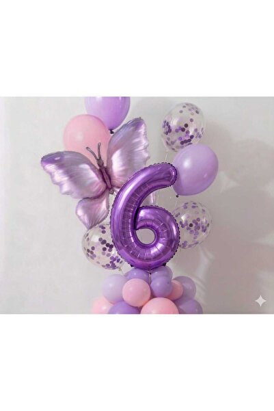 ÇITIPITISTORE Σετ μπαλόνια γενεθλίων με μωβ πεταλούδα και μωβ αριθμούς