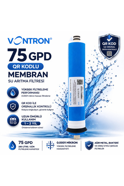 VONTRON 75GPD membran su arıtma filtresi açık ve kapalı kasa cihazlar ile uyumlu