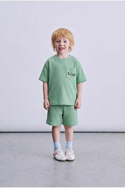 Magu Unisex Παιδικό Βαμβακερό Πράσινο Σετ Μπλουζάκι και Σορτς - Με Τσέπες