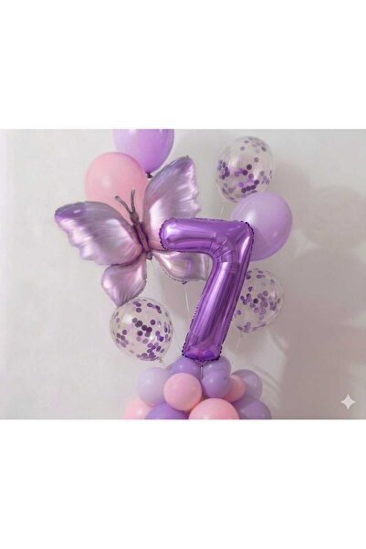 ÇITIPITISTORE Σετ μπαλόνια γενεθλίων με μωβ πεταλούδα και μωβ αριθμούς