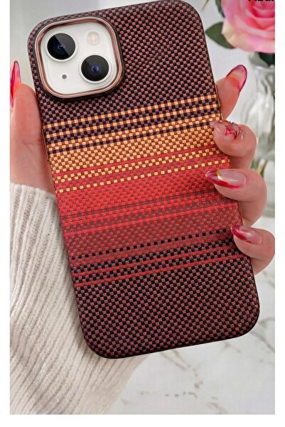 KaffCase iPhone 13-14 Kılıf Kevlar Desenli Karbon M-Safe Magnetik Şarj VEGA-M...