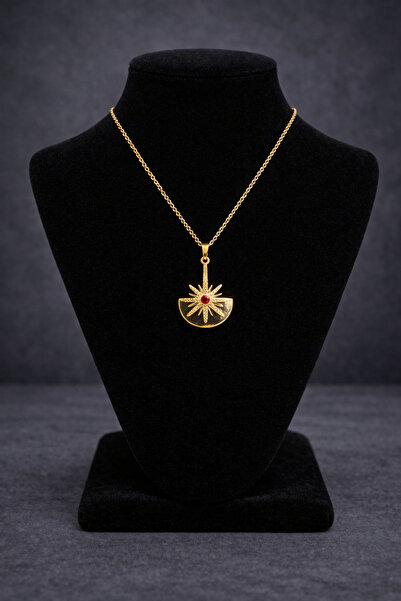 mdm style Red Stone Necklace with Sun Motif