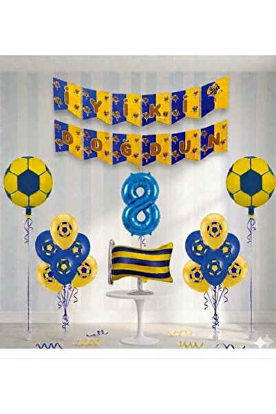 ÇITIPITISTORE Yellow Navy Blue Football Themed Fan Birthday Party Age Balloon...