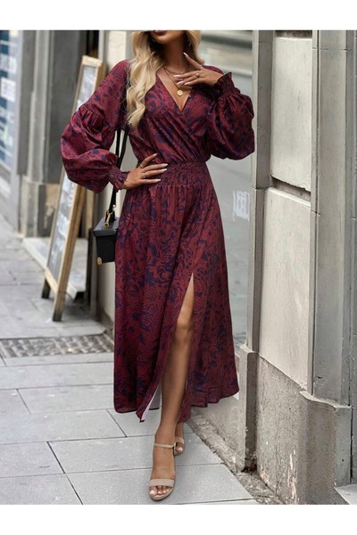 Iuliashop Rochie midi Zanna Grena cu imprimeu albastru - S