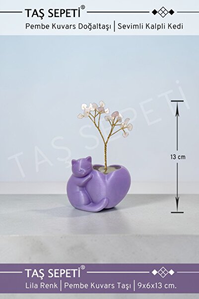 Heart Cat Pink Quartz Love Natural Stone Purple Color Decorative Product | Handmade | 13 cm