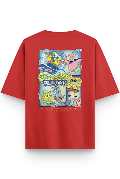 Overoz Women's / Men's Semi Oversize T-Shirt Sponge Back Printed Red T-Shirt ...