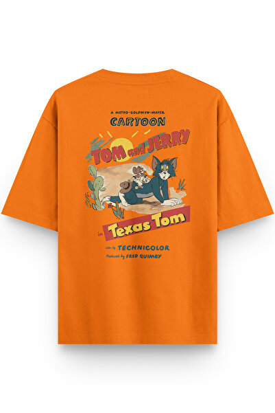 Overoz Women's / Men's Semi Oversize T-Shirt Cat Back Print Orange T-Shirt 1352