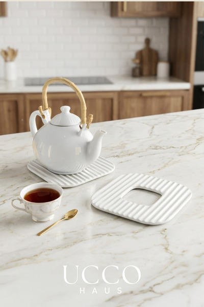 UCCO Porcelain Nihale Teapot Teacup Pot Coaster 18 cm Heat Resistant Serving Plate White Nihale