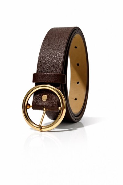 ELVEA Women's Brown Faux Leather Belt with Gold Buckle Stylish Casual & Classic