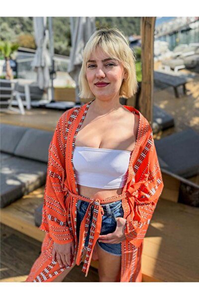 Miss Boheme Orange Color Patterned Kaftan