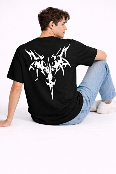 NEVERMIND Ανδρικό μπλουζάκι oversize με στάμπα στην πλάτη, streetwear, μαύρο,...