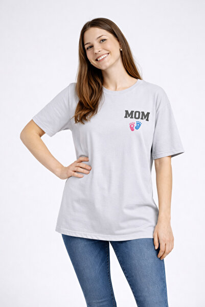 NEVERMIND Anne Baba Kombini Mom Dad Baskılı Çift Tişört Oversize Unisex 2’li Set Antrasit